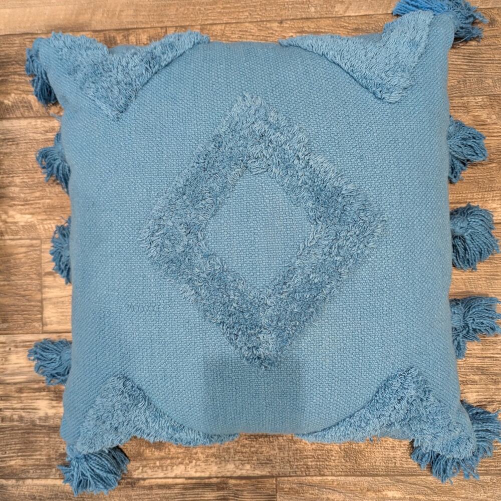 Magaschoni Teal Textured Pillow with Tassels